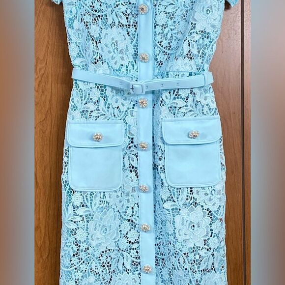 SELF-PORTRAIT Cord Belted Lace Midi Shirtdress size 0 - Picture 5 of 12